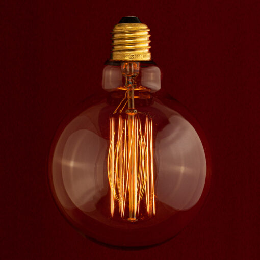 Edison Globe large bulb with E27 screw on red background