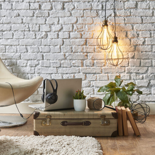 Industrial Cage lamp hanging on the wall in a vintage interior study room