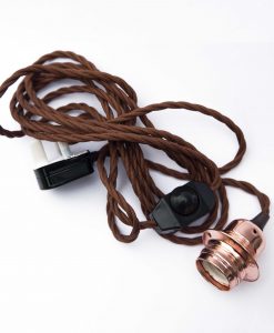 Rose Gold Dimmer Set 4m Brown Twisted Fabric Cable