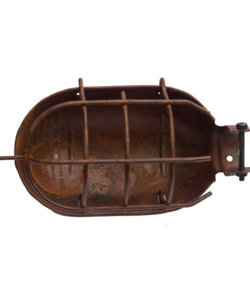 Aged industrial rustic mechanical lamp cage horizontal