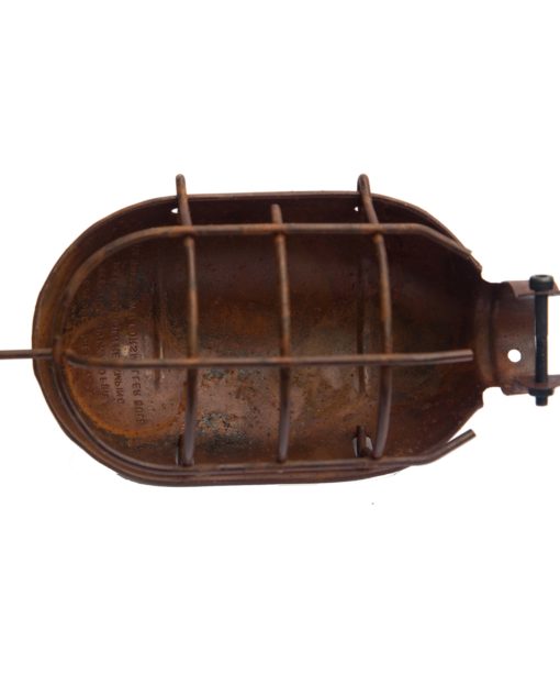 Aged industrial rustic mechanical lamp cage horizontal