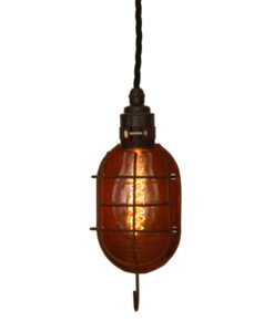 Aged industrial rustic mechanical lamp cage horizontal with oval edison bulb old english holder