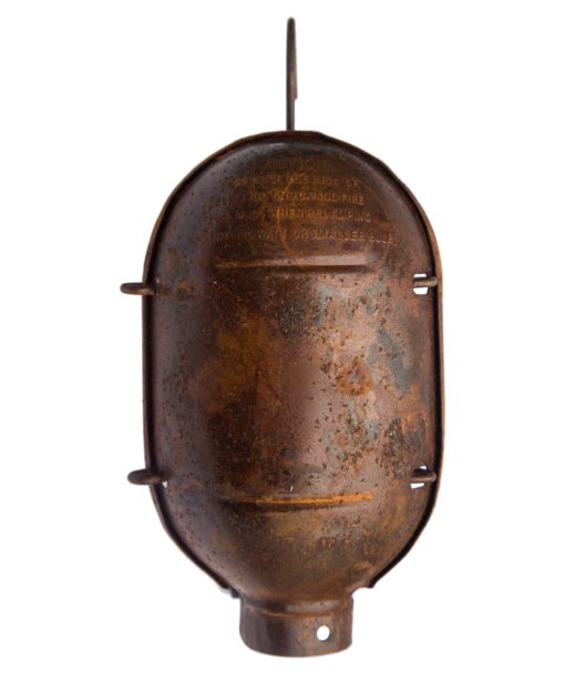 Aged industrial rustic mechanical lamp cage standing back