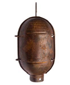 Aged industrial rustic mechanical lamp cage standing back
