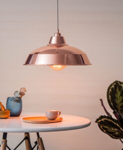 Rose Gold Copper Industrial Pendant Lampshade hanging over dining table