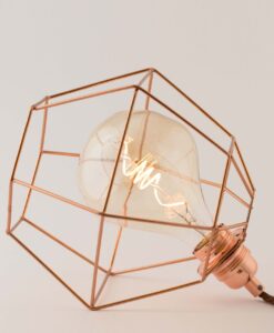 Rose gold Hexagon cage with Melt LED bulb On the table