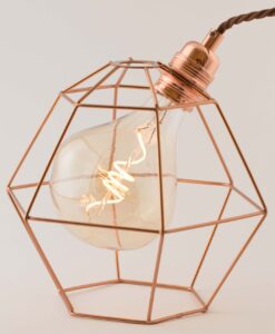 Rose gold Hexagon cage with Melt LED bulb as table lamp