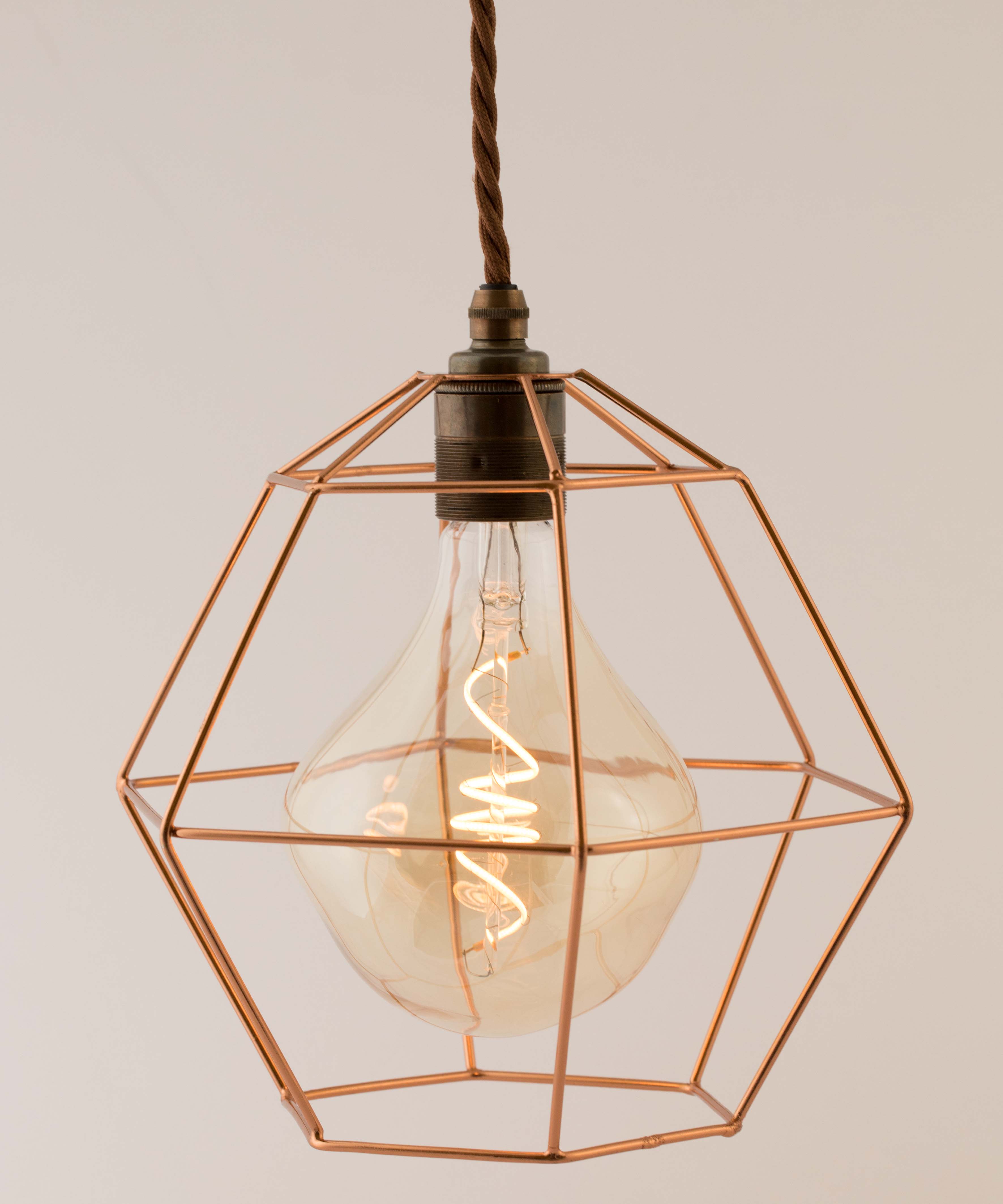Industrial Vintage With Red Bronze Rose Gold Hexagon Cage With E27
