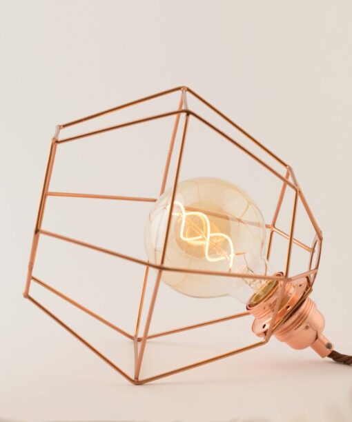 Rose gold Hexagon cage with G95 Spiral LED bulb inside as table lamp