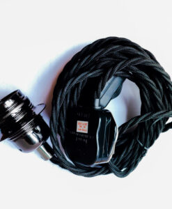 E27 Pendant light set with Twisted Black Fabric Cable, dimmer Button and UK plug