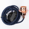 Pendant Plug in lamp set with Dark Blue Flex cable, Dimmer, UK plug and Rose gold Holder